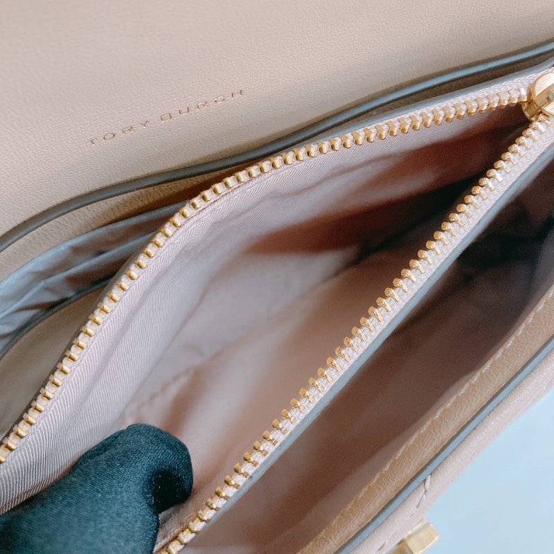 MS0670 Tory Burch 湯麗柏琦 Kira Chevron Chain Wallet Leather Beige x GHW-19