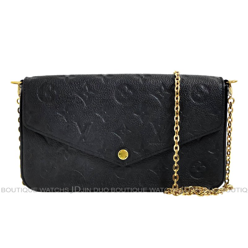 金鐸精品~C796 LOUIS VUUTTON LV路易威登M64064黑色牛皮壓紋金鍊WOC側肩背包-0