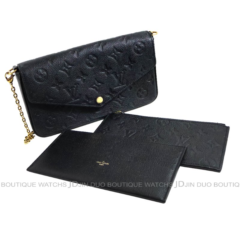 金鐸精品~C796 LOUIS VUUTTON LV路易威登M64064黑色牛皮壓紋金鍊WOC側肩背包-2