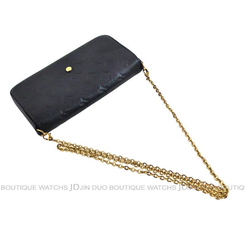 金鐸精品~C796 LOUIS VUUTTON LV路易威登M64064黑色牛皮壓紋金鍊WOC側肩背包-3