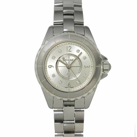 香奈兒 J12 Chromatic 29毫米 H3401 女士腕錶，日期顯示，鑲嵌8顆鑽石，銀色，石英錶
