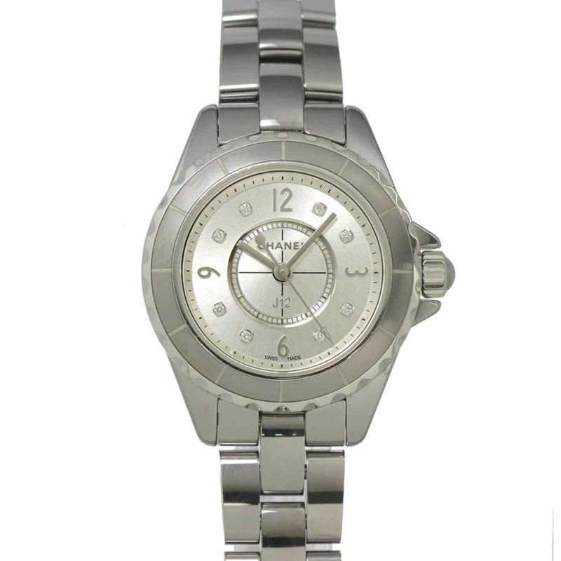 香奈兒 J12 Chromatic 29毫米 H3401 女士腕錶,日期顯示,鑲嵌8顆鑽石,銀色,石英錶-0