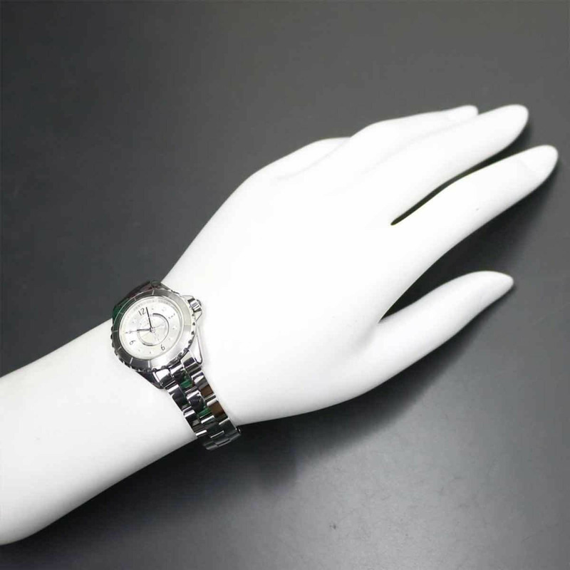 香奈兒 J12 Chromatic 29毫米 H3401 女士腕錶,日期顯示,鑲嵌8顆鑽石,銀色,石英錶-3