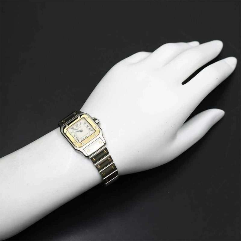 卡地亞 Santos Galbee SM W20012C4 雙色女錶,象牙色及18K黃金,石英錶-2