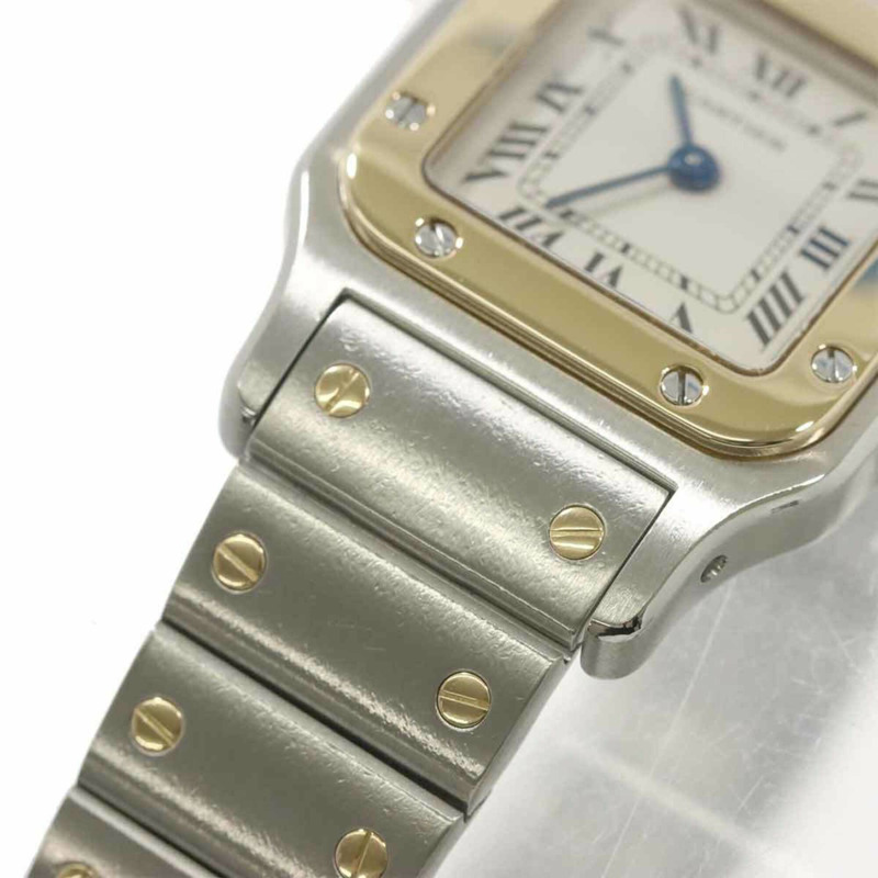 卡地亞 Santos Galbee SM W20012C4 雙色女錶,象牙色及18K黃金,石英錶-6