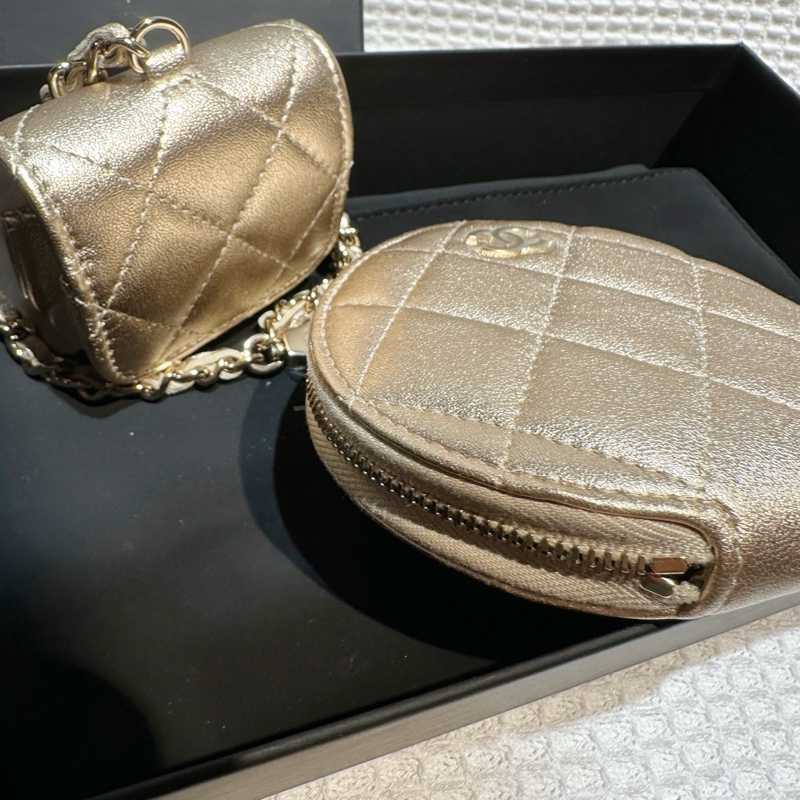 閒置新CHANEL香奈兒25C 香檳金羊皮圓餅包二合一鏈條包耳機包～芯片款-5