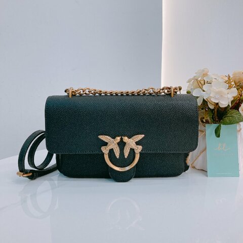 MS0636 Pinko 品高 燕子包 斜背 單肩 迷你 皮革 黑色 金扣 Love One Soft Crossbody Bag Mini 23cm Leather Black x GHW