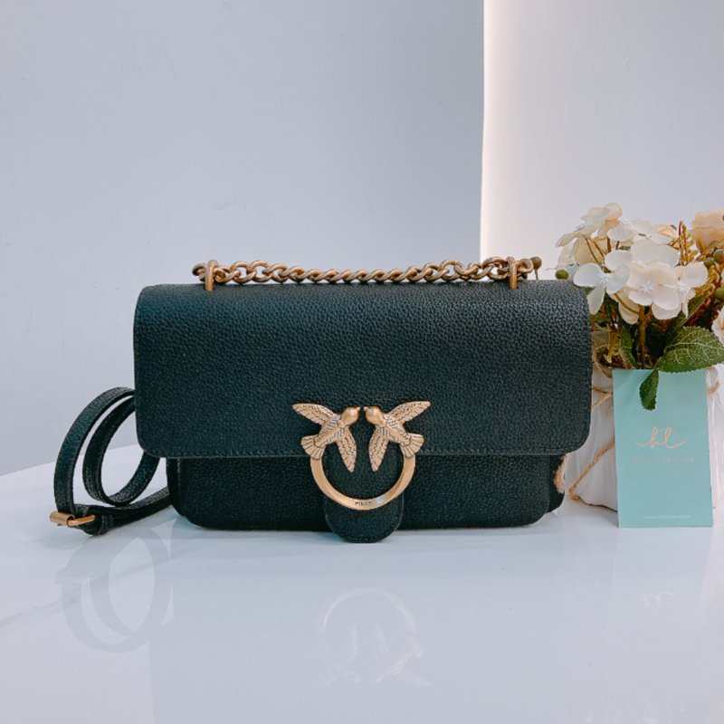 MS0636 Pinko 品高 燕子包 斜背 單肩 迷你 皮革 黑色 金扣 Love One Soft Crossbody Bag Mini 23cm Leather Black x GHW-0