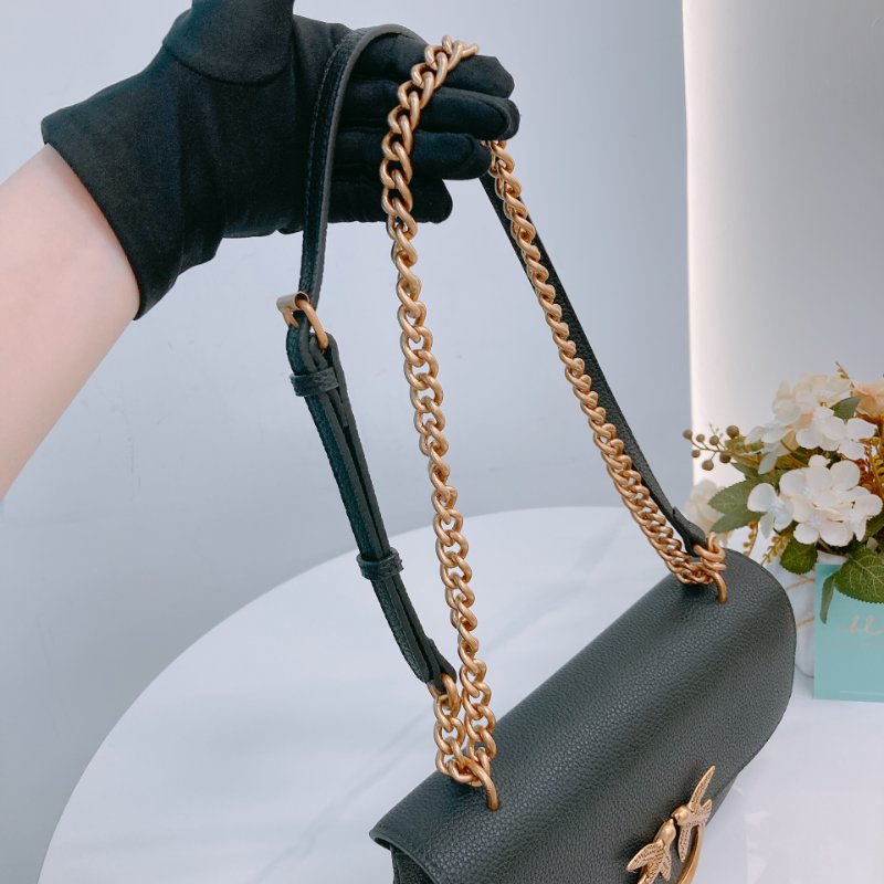 MS0636 Pinko 品高 燕子包 斜背 單肩 迷你 皮革 黑色 金扣 Love One Soft Crossbody Bag Mini 23cm Leather Black x GHW-10