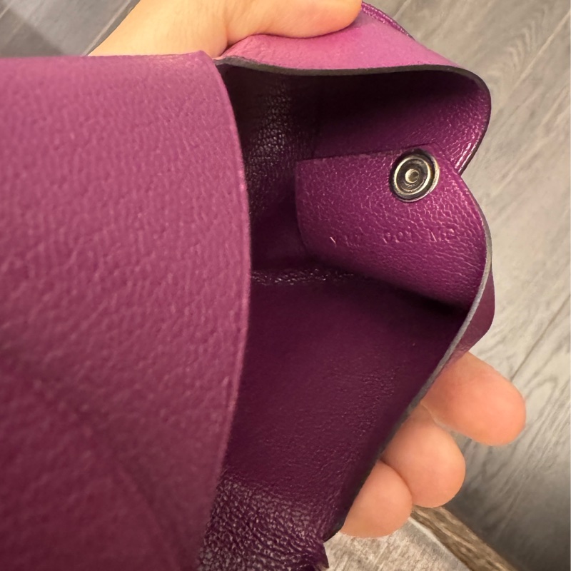 近全新Hermes 愛馬仕 calvi 山羊皮卡夾 深紫色-10