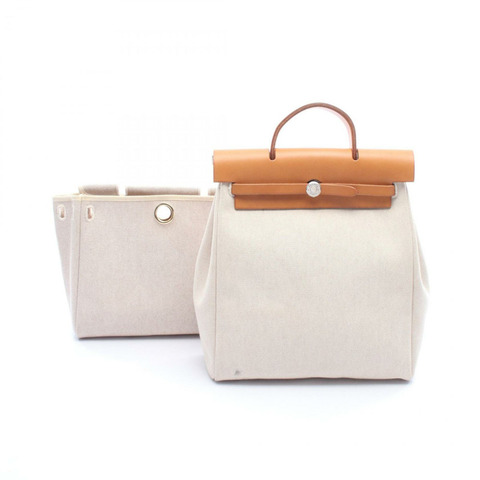 愛馬仕 Herbag Ad PM 雙肩包/手提包，Toile H 帆布，Vache Hunter 獵牛皮，女士，米色/棕色