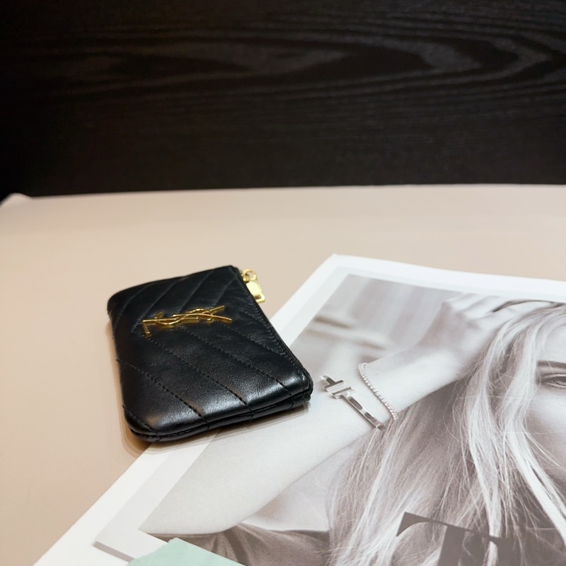 YSL 黑羊皮山形紋金釦零錢包-3