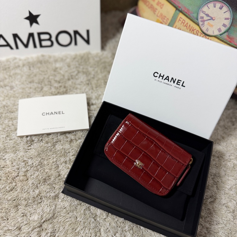 Chanel 26S 鱷魚壓紋紅色拉鍊卡包-0