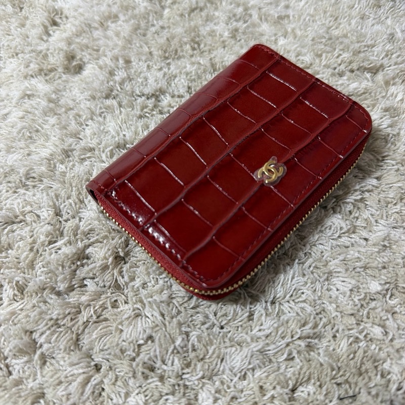 Chanel 26S 鱷魚壓紋紅色拉鍊卡包-3