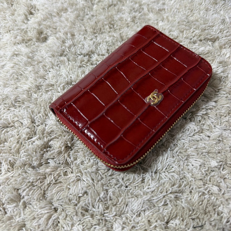 Chanel 26S 鱷魚壓紋紅色拉鍊卡包-9