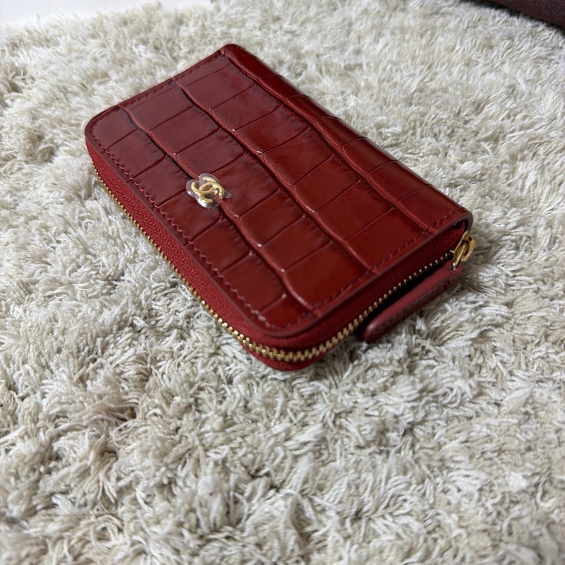 Chanel 26S 鱷魚壓紋紅色拉鍊卡包-10