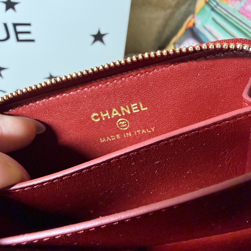 Chanel 26S 鱷魚壓紋紅色拉鍊卡包-14