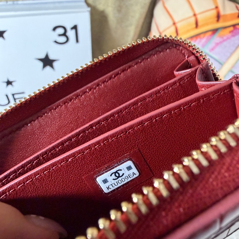 Chanel 26S 鱷魚壓紋紅色拉鍊卡包-18