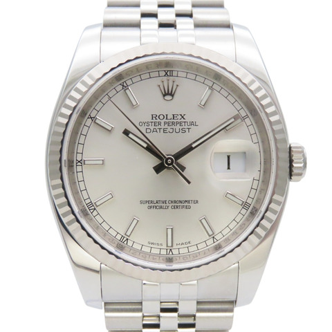 Rolex Datejust 36 116234 精鋼/18K 白金錶殼，銀色錶盤，條形刻度，男士腕錶