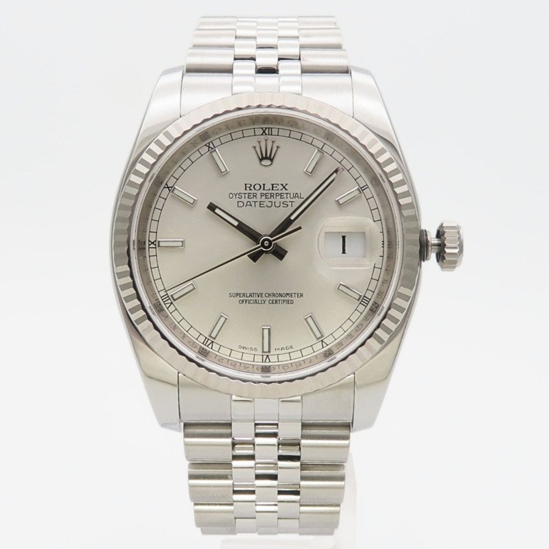 Rolex Datejust 36 116234 精鋼/18K 白金錶殼,銀色錶盤,條形刻度,男士腕錶-2