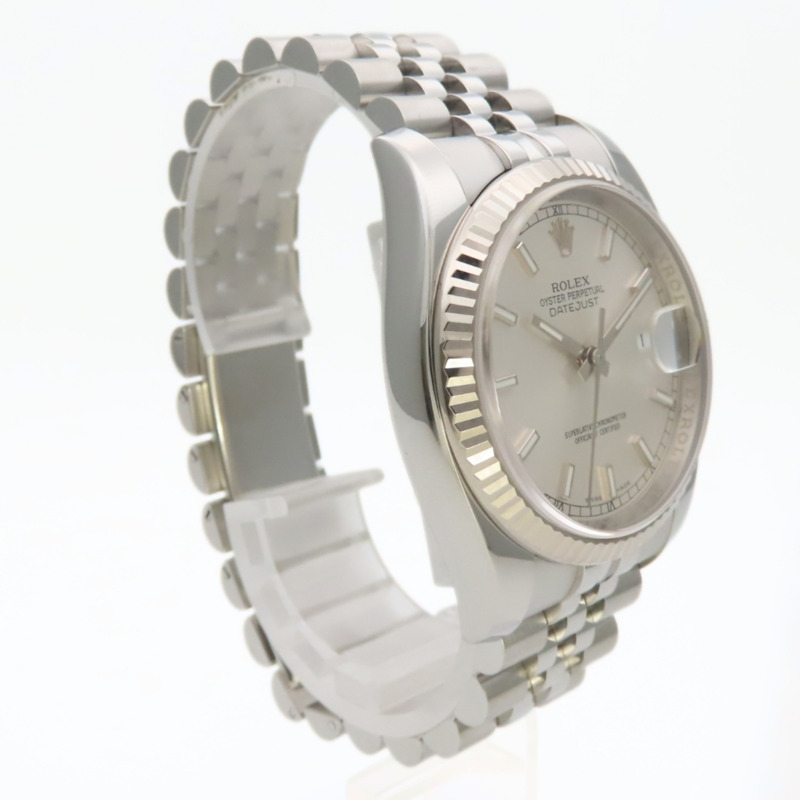 Rolex Datejust 36 116234 精鋼/18K 白金錶殼,銀色錶盤,條形刻度,男士腕錶-3