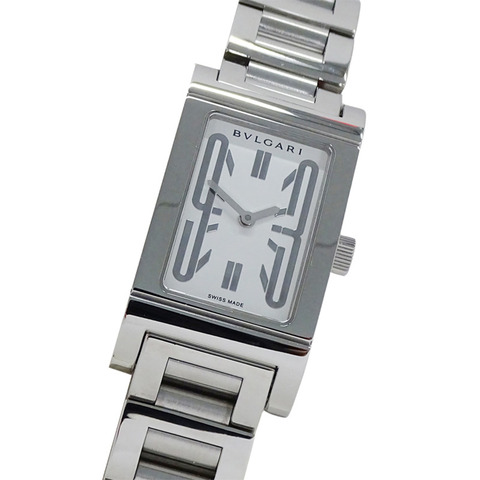 寶格麗 (Bulgari) 女士腕錶，品牌：Rettangolo 石英錶，不銹鋼 (SS)，型號：RT39S，銀色，白色，方形
