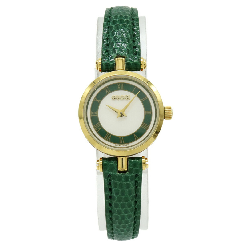 GUCCI 女士石英腕錶 2000L，白色錶盤，GP 皮革錶帶-1