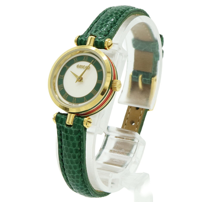 GUCCI 女士石英腕錶 2000L，白色錶盤，GP 皮革錶帶-2