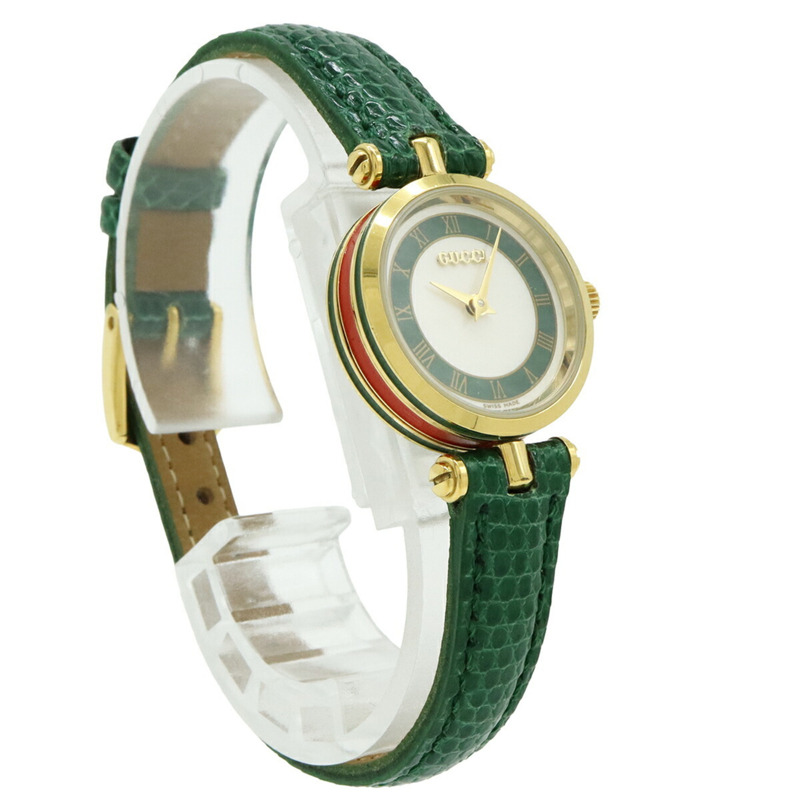 GUCCI 女士石英腕錶 2000L，白色錶盤，GP 皮革錶帶-3