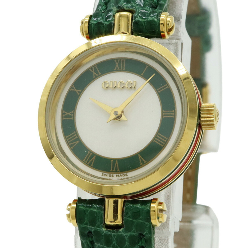 GUCCI 女士石英腕錶 2000L，白色錶盤，GP 皮革錶帶-4