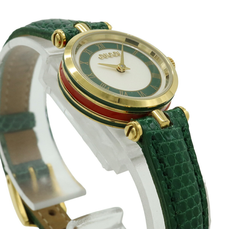 GUCCI 女士石英腕錶 2000L，白色錶盤，GP 皮革錶帶-5