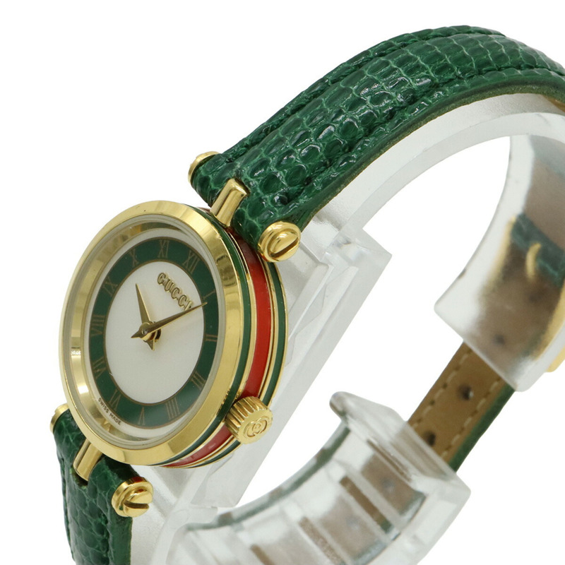 GUCCI 女士石英腕錶 2000L，白色錶盤，GP 皮革錶帶-6