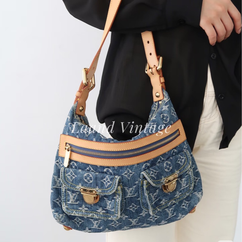 LV M95049 baggy PM 藍色單寧牛仔曼哈頓釦肩背包-41