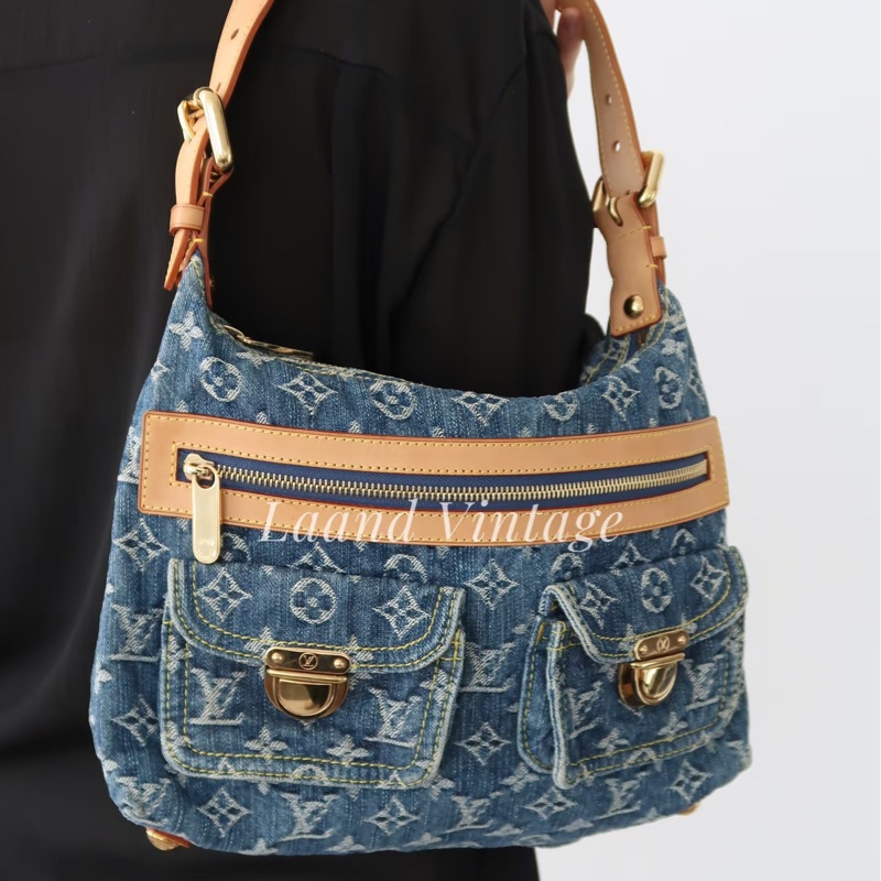 LV M95049 baggy PM 藍色單寧牛仔曼哈頓釦肩背包-42