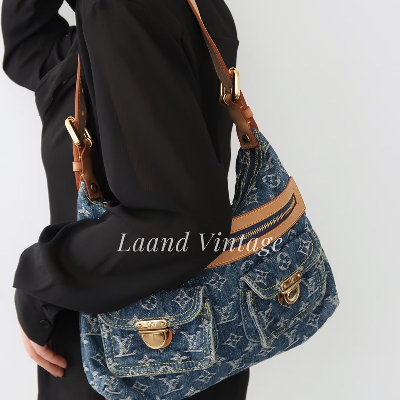 LV M95049 baggy PM 藍色單寧牛仔曼哈頓釦肩背包-43