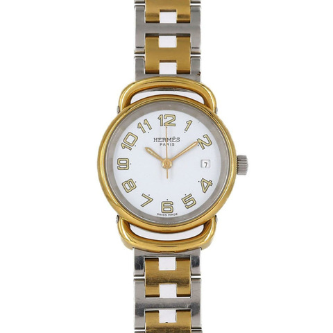 愛馬仕 Pullman 雙色不銹鋼鍍金石英錶