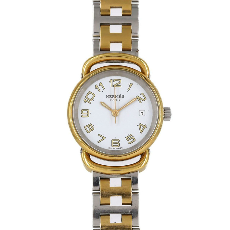 愛馬仕 Pullman 雙色不銹鋼鍍金石英錶-0