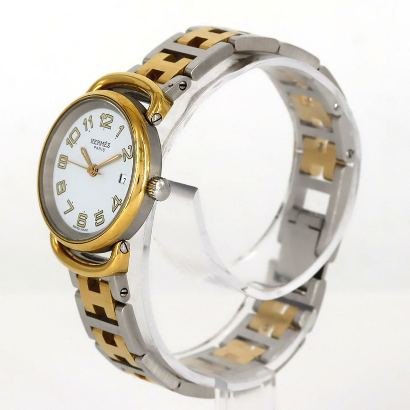 愛馬仕 Pullman 雙色不銹鋼鍍金石英錶-1