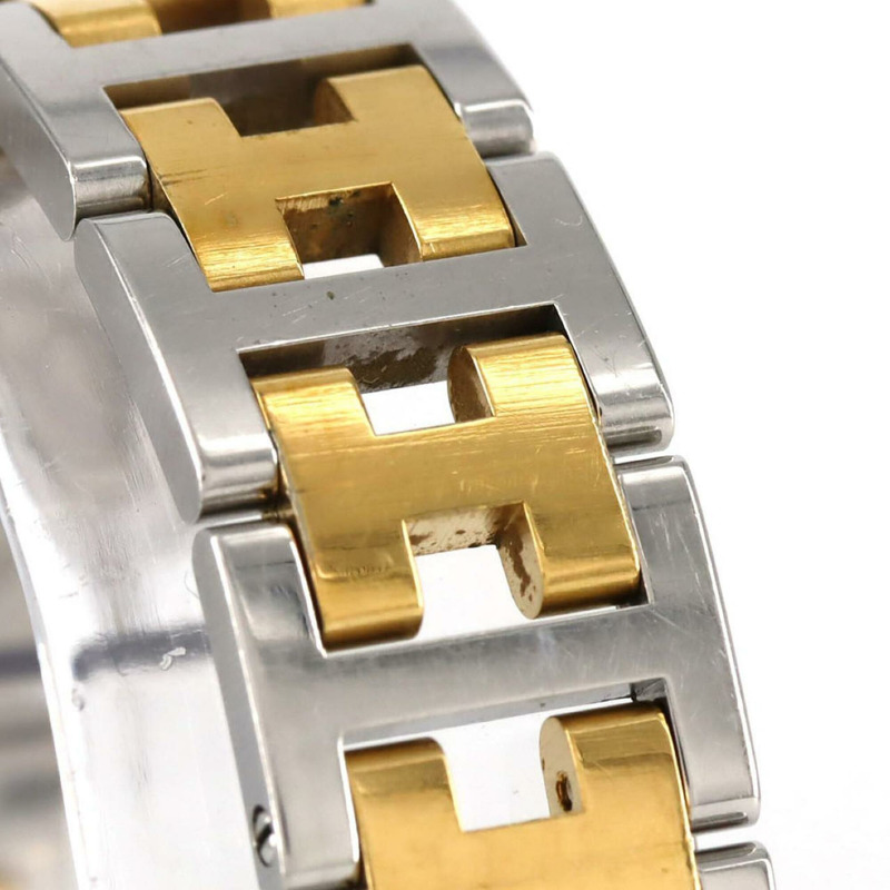 愛馬仕 Pullman 雙色不銹鋼鍍金石英錶-4