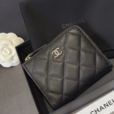 Chanel 短夾L型錢包-荔枝皮革黑色🪅全新品芯片-大缺貨