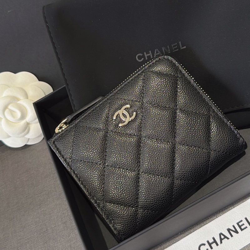 Chanel 短夾L型錢包-荔枝皮革黑色🪅全新品芯片-大缺貨-0