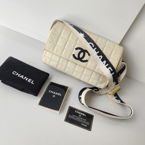 Vintage CHANEL Sports Coco 香奈兒米色冰格運動 CF 復古包｜腋下｜單肩包｜斜背包