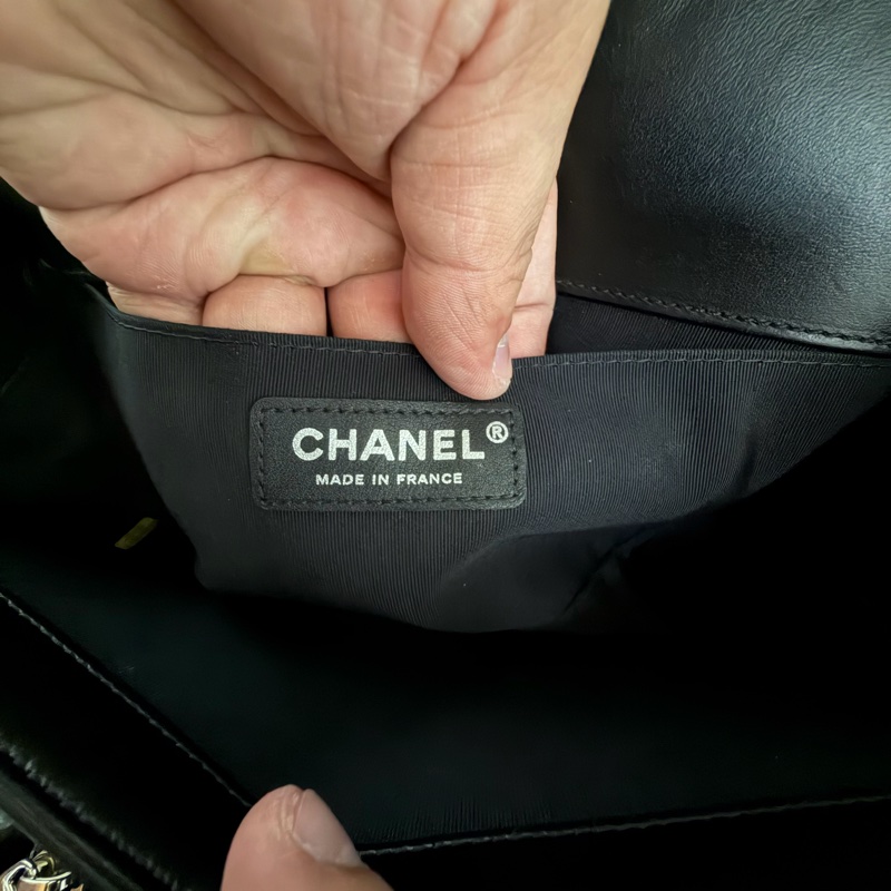 Chanel Boy25 菱格紋黑銀肩背包-9