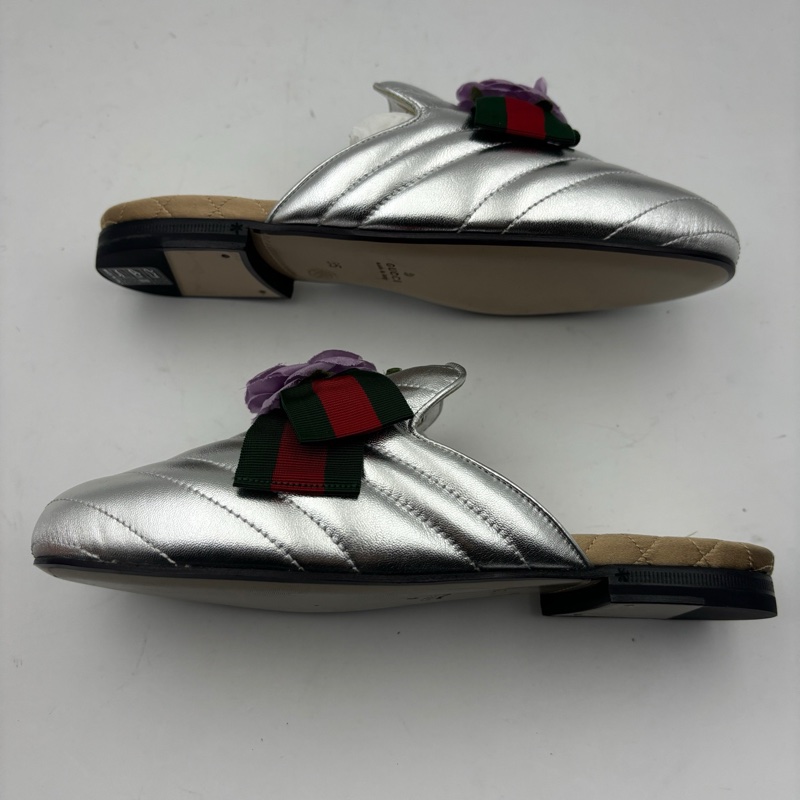 gucci古馳 銀色半拖/ 有鞋盒35碼-1