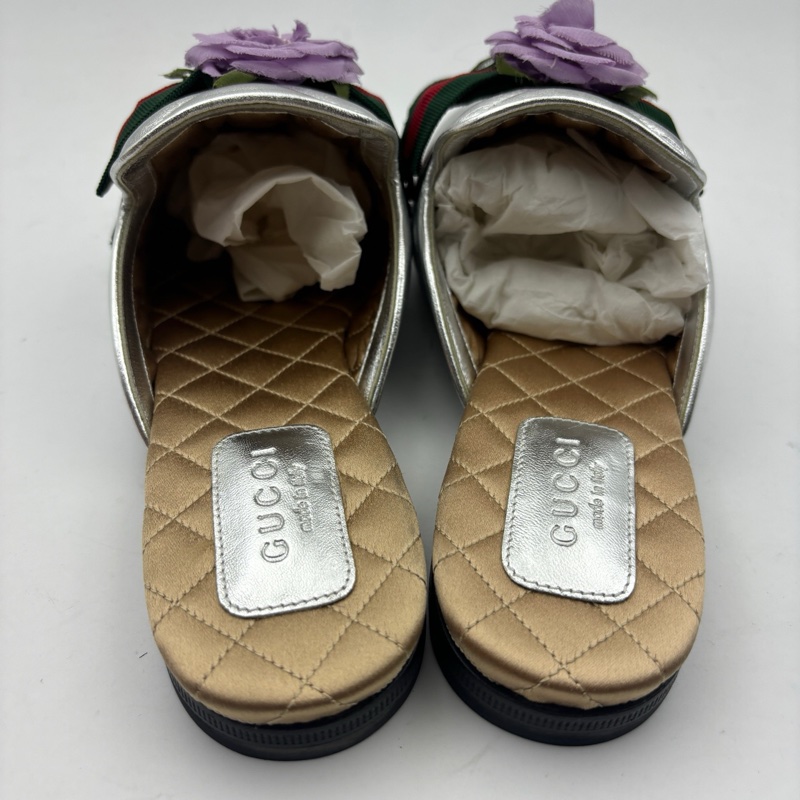 gucci古馳 銀色半拖/ 有鞋盒35碼-4