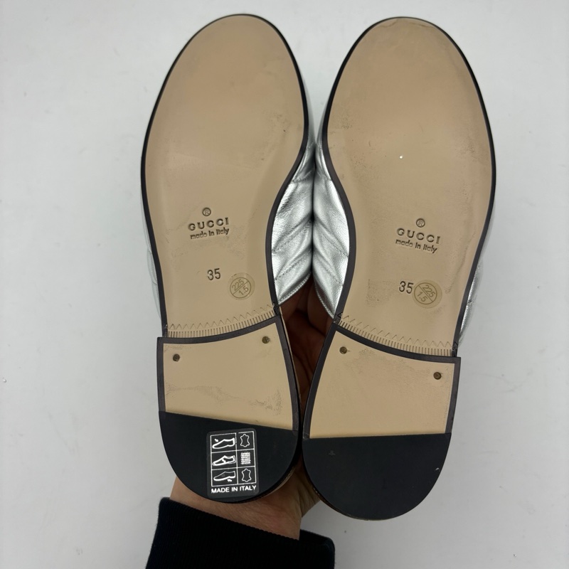 gucci古馳 銀色半拖/ 有鞋盒35碼-5