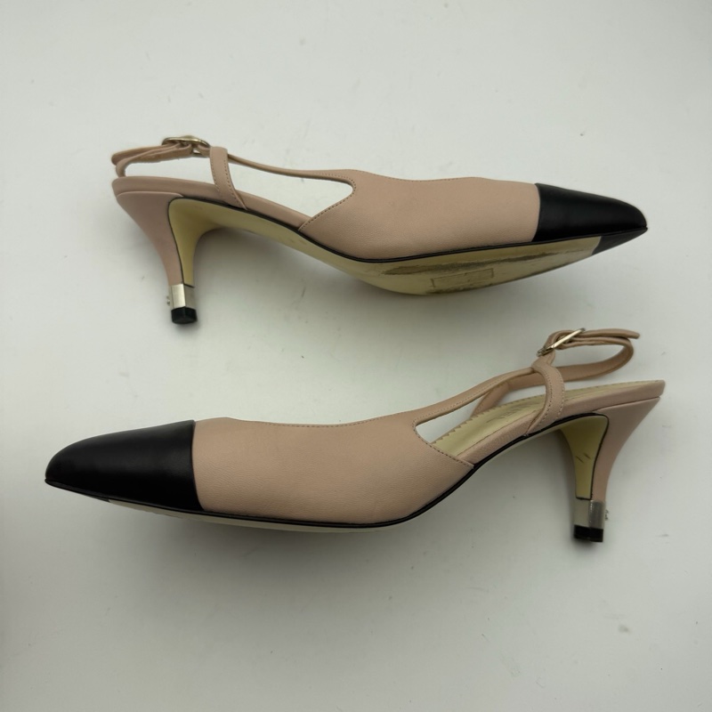 chanel香奈兒黑粉珍珠高跟涼鞋/無盒/37碼 S印-1