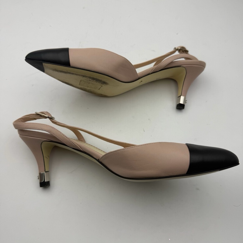 chanel香奈兒黑粉珍珠高跟涼鞋/無盒/37碼 S印-2