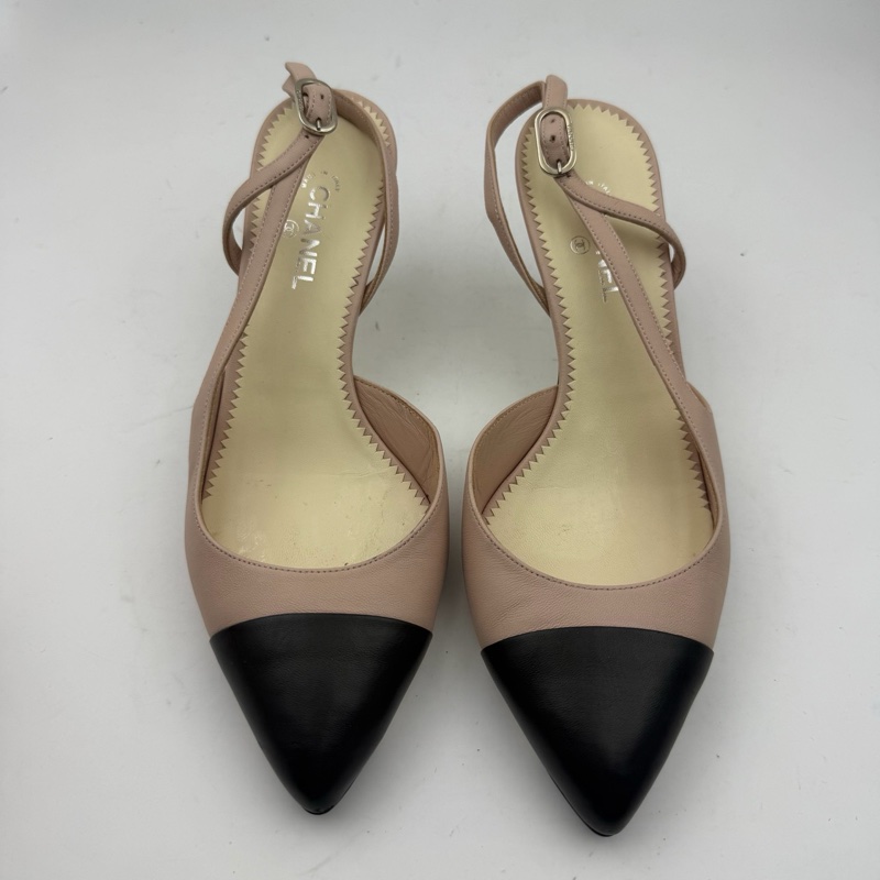 chanel香奈兒黑粉珍珠高跟涼鞋/無盒/37碼 S印-3