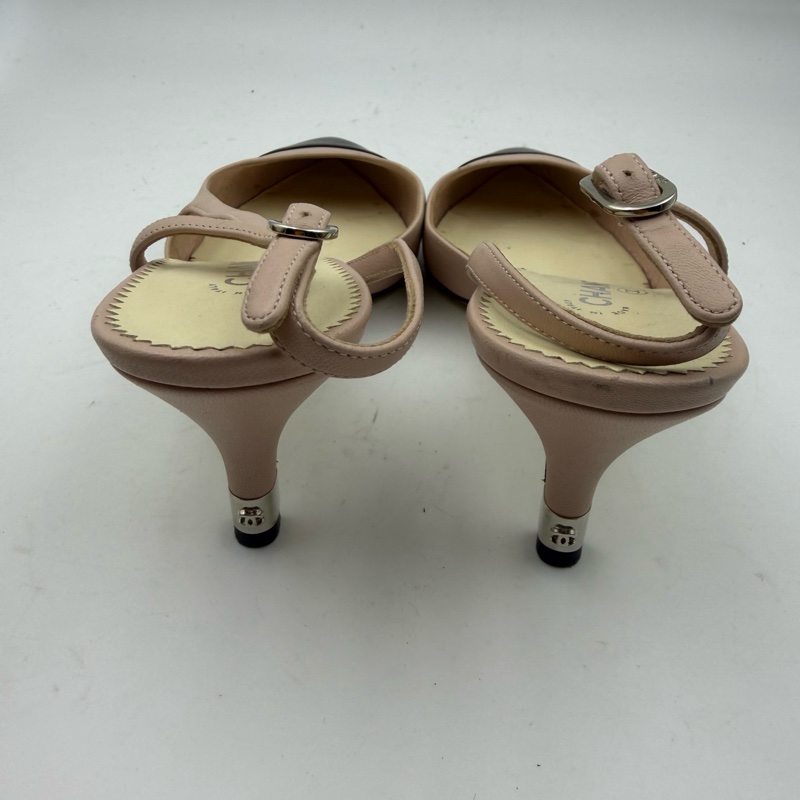 chanel香奈兒黑粉珍珠高跟涼鞋/無盒/37碼 S印-4